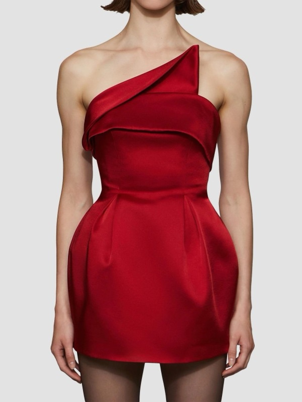 Strapless Red Satin Cocktail Dress with Draped Detail